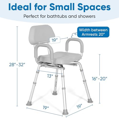 Comfortable Shower Chair for Elderly and Disabled for Inside Shower Seats | Sit Securely While Bathing - Blue, padded seat, adjustable height, aluminum frame, backrest, 400 lb