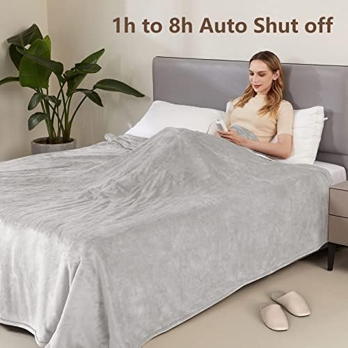 PROALLER Electric Heated Blanket Queen Size with 6 Levels & 8h Auto Off, Ultra Soft Flannel Full Body Heating Blanket, Machine Washable, Warm Gray, 84" x 90"