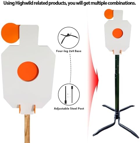 Highwild AR500 Steel Hostage Target 12" x 20" x 3/8" Armored Steel Bullseye Reactive IDPA Shooting Target with 2X4 T-Post Bracket
