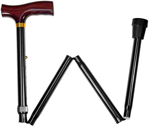 Carex Folding Adjustable Handle Cane with Walnut Handle - Foldable Walking Cane for Women and Men - Adjustable Height (33" - 37")