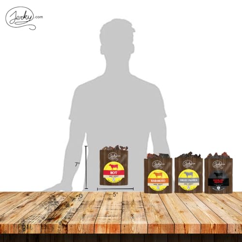 Jerky.com Hot Jerky Combo - Featuring Habanero, Classic Hot, Carolina Reaper, Ghost Pepper - Perfect for Heat Seekers and Flavor Enthusiasts - Beef Jerky Gift for Men (4 Flavors - 2.5 oz. bags)
