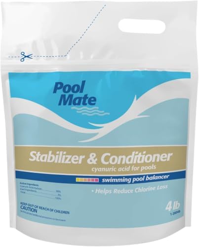 Pool Mate 4-Pounds Premium Pool Stabilizer and Conditioner | Chlorine Stabilizer, Concentrated Cyanuric Acid for Pools, Helps Chlorine Last Longer, 6oz raises CYA 10ppm per 5,000 gallons