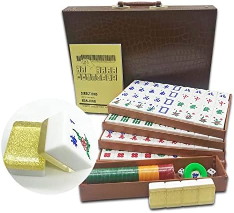 Chinese Mahjong Set 144 X Large 1.5“ Numbered Gold Sparkle Tiles Carry Case