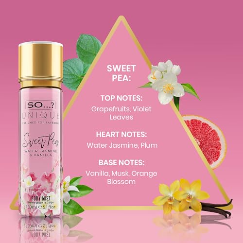 So…? Unique Sweet Pea Body Mist - Perfect Gifts For Women - Vanilla Perfume With Floral, Fruity Notes And Musk - Ideal Perfume For Women - 5.1 oz