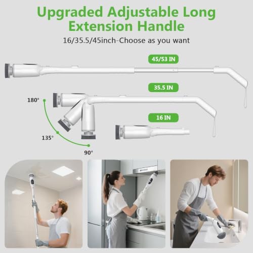 Electric Spin Scrubber, Bathroom Scrubber with Aluminum Alloy Handle | 3H Work Time, Cordless Cleaning Brush with 3-Speed, IPX7 Waterproof