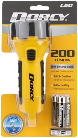 Dorcy 41-2521 Water Resistant Battery Powered Floating LED Flashlight with Carabiner Clip, Ideal for Camping and Outdoors, Bright Yellow