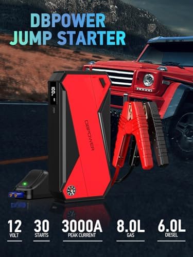 DBPOWER Peak 3000A 18000mAh Portable Car Jump Starter (up to 8.0L Gas, 6.0L Diesel Engine) Battery Booster with Smart Charging Port, Compass