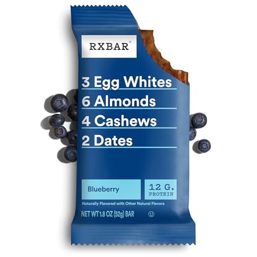 RXBAR Protein Bars, 12g Protein, Gluten Free Snacks, Blueberry, 22oz Box (12 Bars)