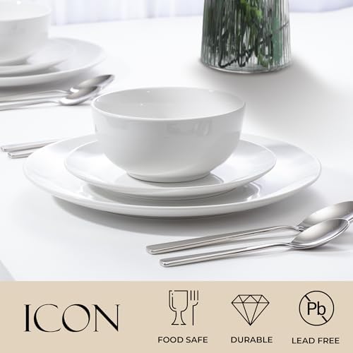 Zulay Kitchen Luna Plates and Bowls Sets, 16 Piece Modern Porcelain Dish Set for 4, Chip and Scratch Resistant Square Dinnerware Set
