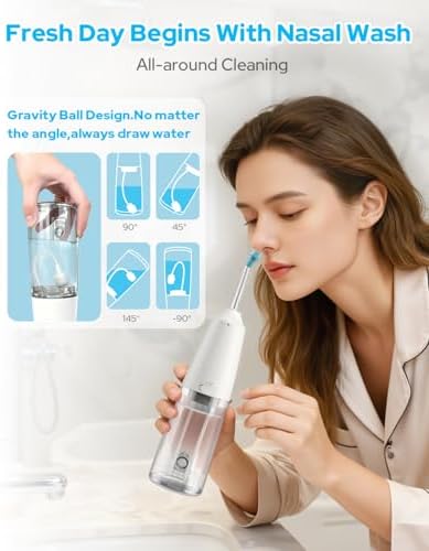 Nasal Irrigation System with 40 Saline Packets, 15s Quick Relief, Nettie Pot Sinus Rinse with 4 Speeds, 1000mah USB-C Charging