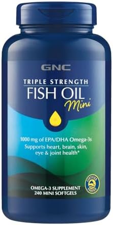 GNC Triple Strength Fish Oil Mini, 1000mg EPA & DHA, 120 Mini Softgels | Provides 1000mg EPA and DHA per Serving to Support Heart, Brain, Skin, Eye, Joint Health, and a Balanced Mood