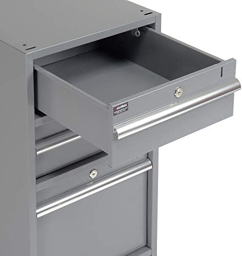 Global Industrial Pedestal Workbench, 3 Drawers & 1 Cabinet, Gray Pedestal | 72"W x 30"D x 33-5/8"H, 1-5/8" Thick Laminate Top with Safety Edge