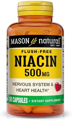 MASON NATURAL Niacin 500 mg Flush-Free, Supports Heart Health, Nervous System & Energy Production, 60 Capsules