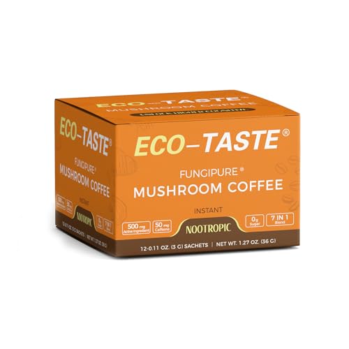 ECO-TASTE Mushroom Coffee Mix for Focus, 12 Sachets