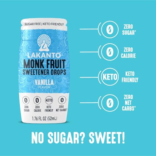 Lakanto Liquid Monk Fruit Extract Drops, Original, 1.76 Fl Oz | Erythritol Free Sugar Substitute Sweetener, For Coffee, Tea, Smoothies, Oatmeal, Yogurt, Cocktails, Zero Sugar, Vegan, Keto