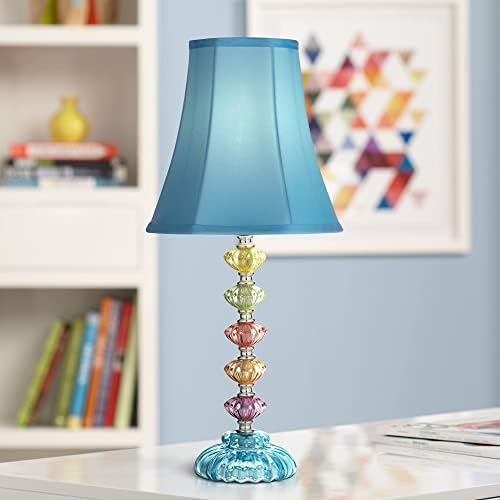 Bohemian 21" High Table Lamp Glass Stacked Traditional Modern Colored | Orchid Pink Chic Multi Kids Girls Living Room Bedroom Bedside House Nightstand Office Home Family Bell Shade