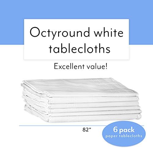 Upper Midland Products White Paper Table Cloths for Round Tables - 82” Octyround Paper Tablecloths with Plastic Backing Round Paper Table Cover