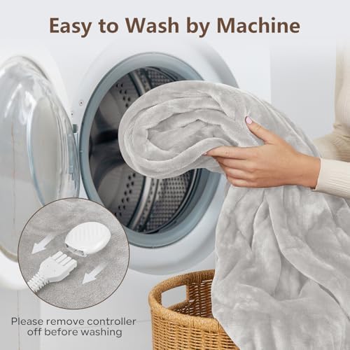 PROALLER Electric Heated Blanket Queen Size with 6 Levels & 8h Auto Off, Ultra Soft Flannel Full Body Heating Blanket, Machine Washable, Warm Gray, 84" x 90"