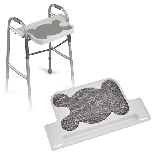 Sammons Preston Standard Walker Tray, Clip-On Surface with Cup Holders, Lightweight Raised-Edge Design for Bariatric Walkers, Stable Dining and Utility Support for Seniors and Mobility Aid Users