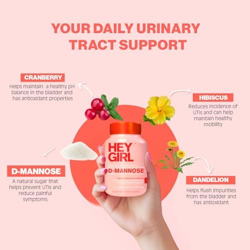 Hey Girl D Mannose Supplements for Women, D-Mannose 1000mg UTI Pills with Cranberry, Hibiscus & Dandelion - Urinary Tract Supplement