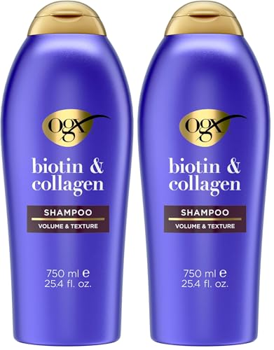 OGX Thick & Full + Biotin & Collagen Volumizing Shampoo, Nutrient-Infused Hair Shampoo with Vitamin B7 Biotin Gives Hair Volume & Body for 72+ Hours, Sulfate-Free Surfactants, 13 fl. oz