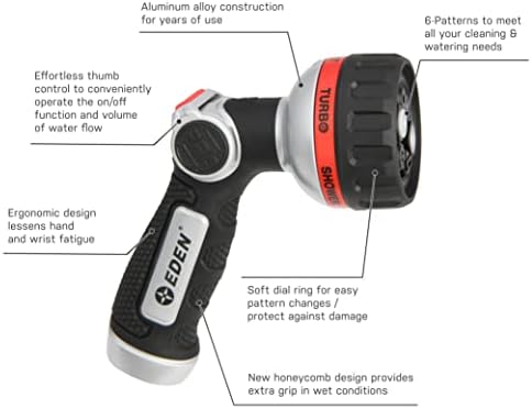 Eden Metal 7-Pattern Hose Nozzle: Thumb Control, Heavy-Duty Zinc Alloy