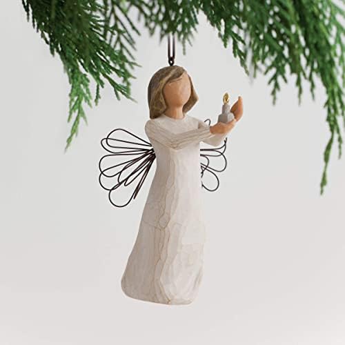 Willow Tree Angel of Hope, Sculpted Hand-Painted Hanging Ornament | Angel Holding a Gold-Flamed Candle, Cream Dress and Wire Wings, Gift of Hope