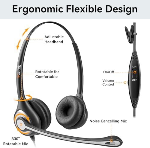 Wantek Phone Headset with Microphone Noise Cancelling