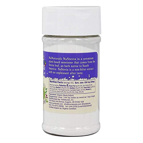 NuNaturals Organic 100% Pure Stevia Extract Powder Sweetener, 1 oz