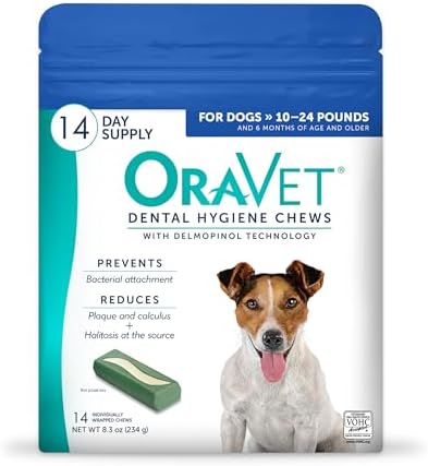ORAVET Dental Chews for Dogs, Oral Care and Hygiene Chews (Small Dogs, 10-24 lbs.) Blue Pouch, 30 Count | VOHC-accepted dual-action chew reduces plaque & tartar, freshens breath barrier vet-recommended