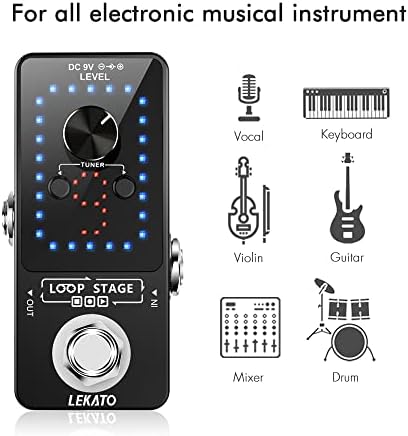LEKATO Looper Guitar Pedal Guitar Loop Pedal Tuner Pedal 9 Loops 40 Minutes Record Time Unlimited Overdubs for Electric Guitar Bass (Black)