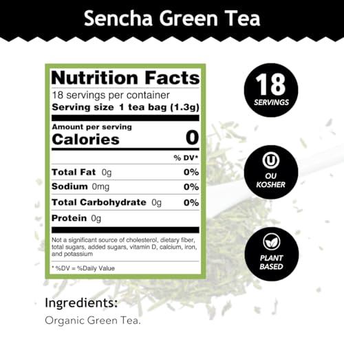Buddha Teas - Organic Sencha Green Tea - For Health & Wellbeing - Japanese Green Tea - With Antioxidants & Minerals - Clean Ingredients - Caffeinated - OU Kosher & Non-GMO - 18 Tea Bags (Pack of 1)