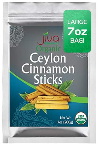 Organic Ceylon Cinnamon Sticks 7 Ounce Bag from Sri Lanka | Raw, Vegan, Non-GMO | ~45 sticks, 3 inch, Fair Trade, Gluten Free by Jiva Organics