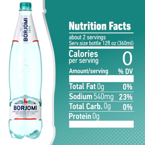 BORJOMI Sparkling Mineral Water with Natural Minerals - Crisp and Bold Taste - PET Bottles - 33.8 oz, Bottled Water 6 Pack