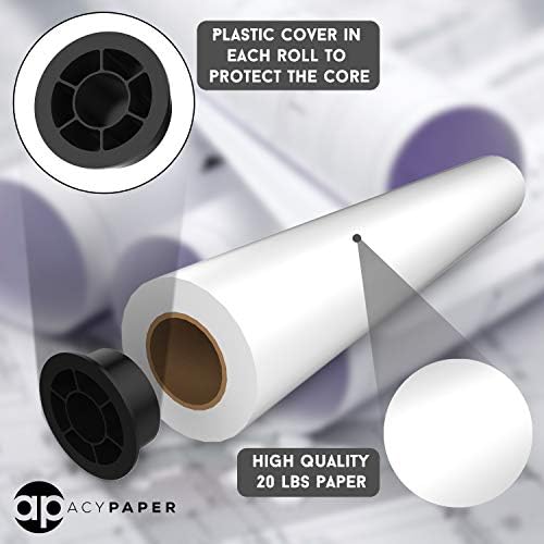 ACYPAPER Plotter Paper 24 x 150, CAD Paper Rolls, 20 lb. Bond Paper on 2" Core for CAD Printing on Wide Format Ink Jet Printers