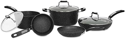Starfrit The Rock 8PC Non-Stick Cookware Set, Black | Durable Forged Aluminum, Oven Safe, PFOA Free, Easy to Clean