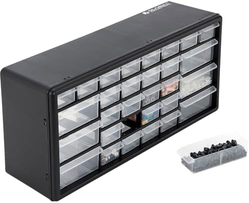 Global Industrial 30 Drawers Plastic Drawer Parts Cabinet, 20"W x 6-1/2"D x 10"H, Black