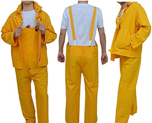 RainRider Rain Suit for Men Women Leathercraft Rain Gear Heavy Duty 3-Piece Commercial Rain Jacket with Bib Pants Overall