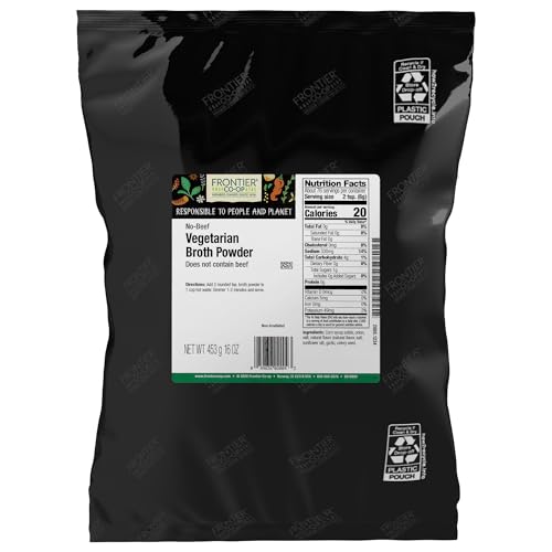 Frontier Co-op Vegetable Broth Powder, 1-Pound Bulk Bag, Broth, Soup Base, Gravy, Hot Drink, Kosher
