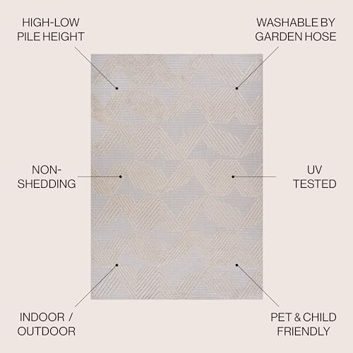 JONATHAN Y Art Deco Geometric Indoor Outdoor Area Rug 3X5 Black/Ivory, Jazz High-Low Pile for Backyard, Patio, Porch, Easy-Cleaning, High Traffic