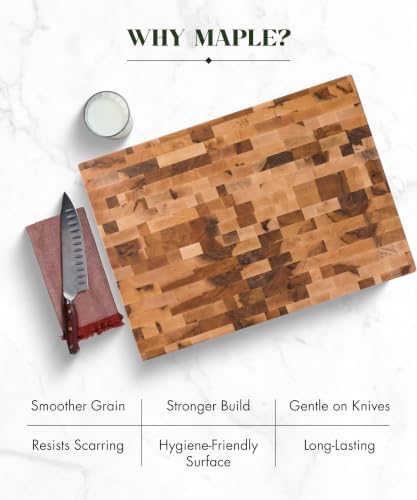 Labell Maple End-Grain Butcher Block, Juice Groove, 12 x 16 x 1.25 in | Checkered Cutting Board, Handcrafted in Canada, Thick, for Meat, Cheese
