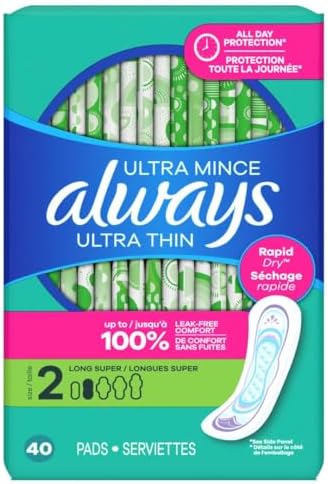 ALWAYS Ultra Thin Size 2 Super Pads Without Wings Unscented, 40 Count