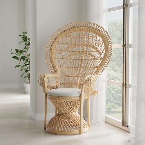 KOUBOO Grand Pecock Retro Peacock Chair in Rattan with Seat Cushion, Natural Color, Large