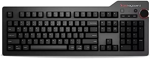 Das Keyboard 4 Professional for Mac Wired Mechanical Keyboard, Cherry MX Blue Mechanical Switches, 2-Port USB 3.0 Hub, Volume Knob, Aluminum Top (104 Keys, Black)