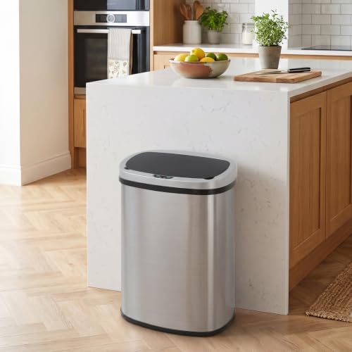 Kitchen Trash Can | Stainless Steel 13 Gallon Trash Can | 50L Touch Free Garbage Can with Lid | Electronic Sensor High Capacity Trash Bin for