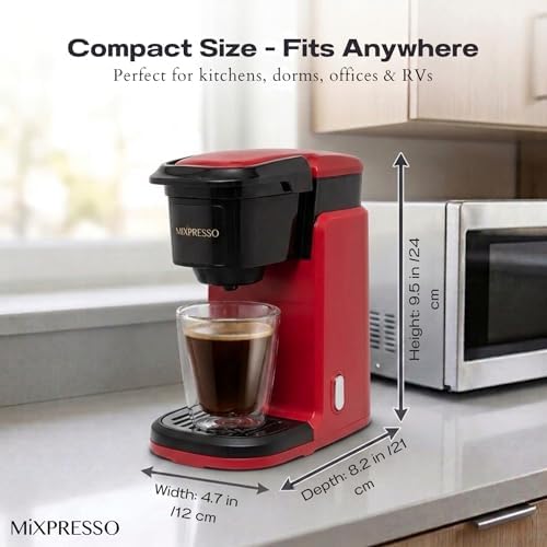 Mixpresso Single Serve Coffee Maker K Cup Coffee Maker for K Pods & Grounds | Compact 800W White Coffee Machine with 14 Oz Water Tank, Fast Brew & Auto Shut-Off, Small Design for Travel RV, Office& Dorm