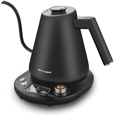 Elite Gourmet EKT1001 1.0L Glass Kettle, 1100W, Cordless Base, Black