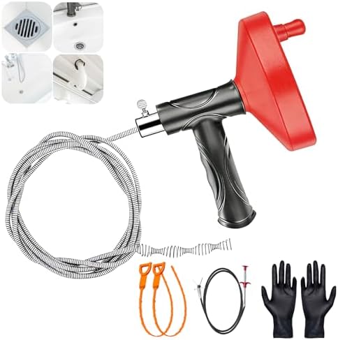 Drain Snake Auger 33 Ft, Plumbing Snake Drain Hair Clog Removal Tool, Heavy Duty Snake Auger