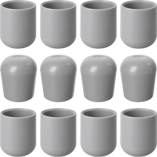 Folding Chair Leg Caps Gray 7/8 Inch (12 Pack) - Heavy Duty Nylon Chair End Caps, Non-Marring Round Hardwood Floor Protectors
