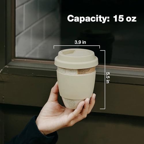 Gencywe Ceramic Travel Mugs with Silicone Lids, 15 oz Portable Coffee Mug Travel Unique To Go Mug, Reusable Coffee Cups with Non-Slip Sleeve